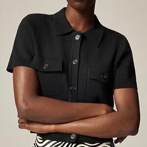 J.Crew Short Sleeve Pocket Cardigan Lady Jacket Collar Sweater CG803 Black S